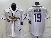 Men's Minnesota Vikings #19 Adam Thielen White With Patch Cool Base Stitched Baseball Jersey,baseball caps,new era cap wholesale,wholesale hats